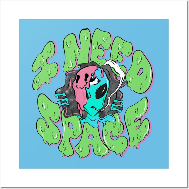 I Need Space Trippy Smoking Alien Wall Art by FlawlessSeams